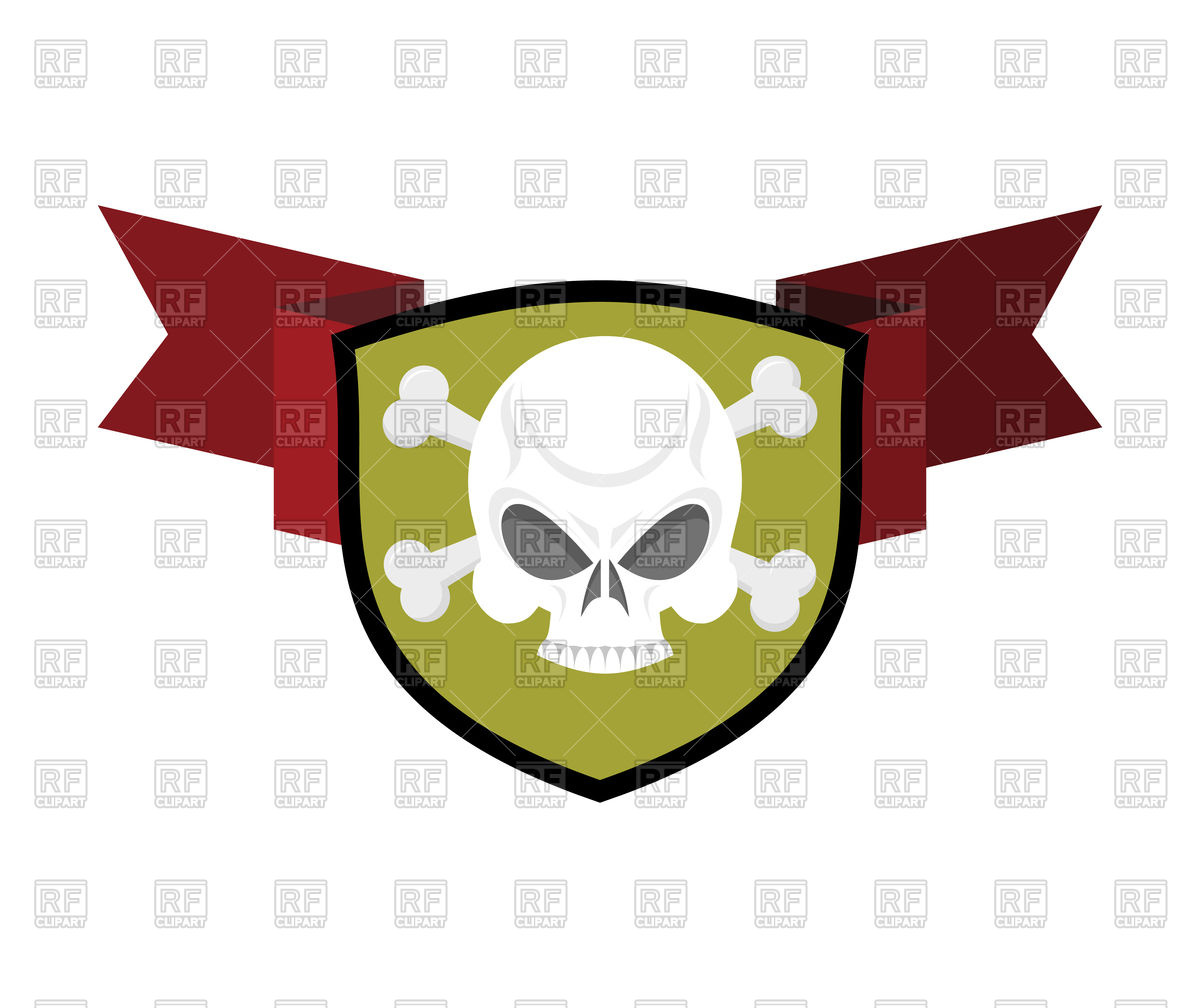 1200x1008 Skull With Cross Bones And Shield, Red Ribbon Vector Image