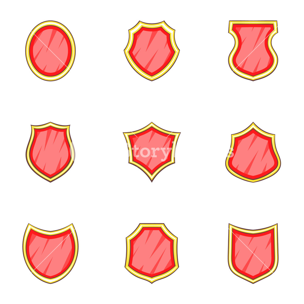 1000x1000 Shield Shape Icons Set Cartoon Illustration Of Shield Shape
