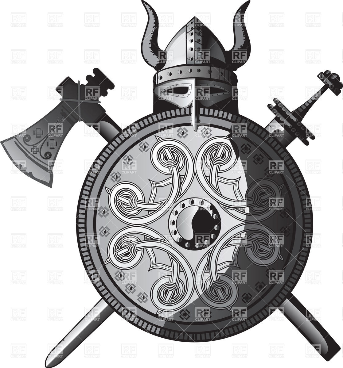 1117x1200 Viking Helmet, Sword, Axe And Shield Vector Image Of Objects