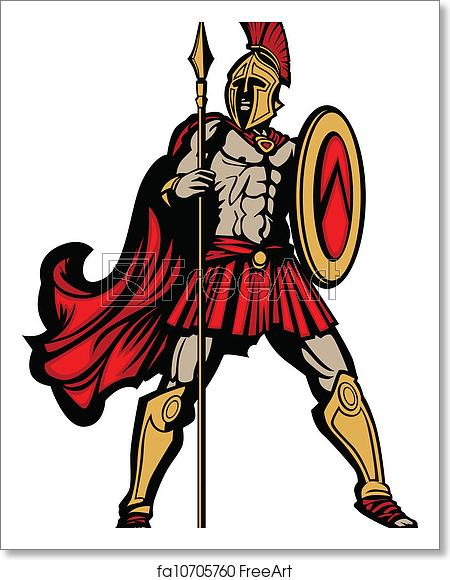 450x580 Free Art Print Of Spartan Mascot Body With Spear And Shield Vector