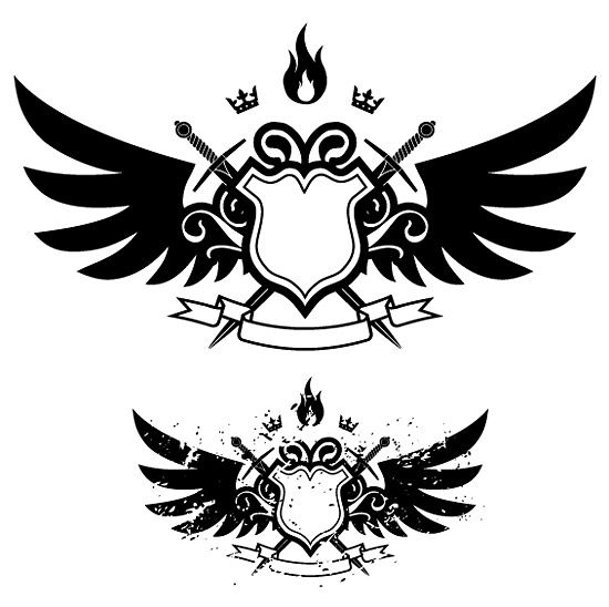 550x548 Wings, Shield, Sword, Fire Combination Of Vector Banner Seven