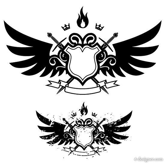 550x548 Designer Wings, Shield, Sword, Fire Combination Of Banner Vector