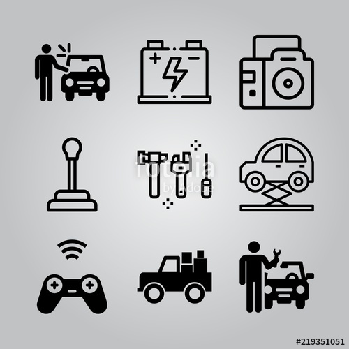 500x500 Simple Icon Set Of Electronics Related Tools, Console, Car