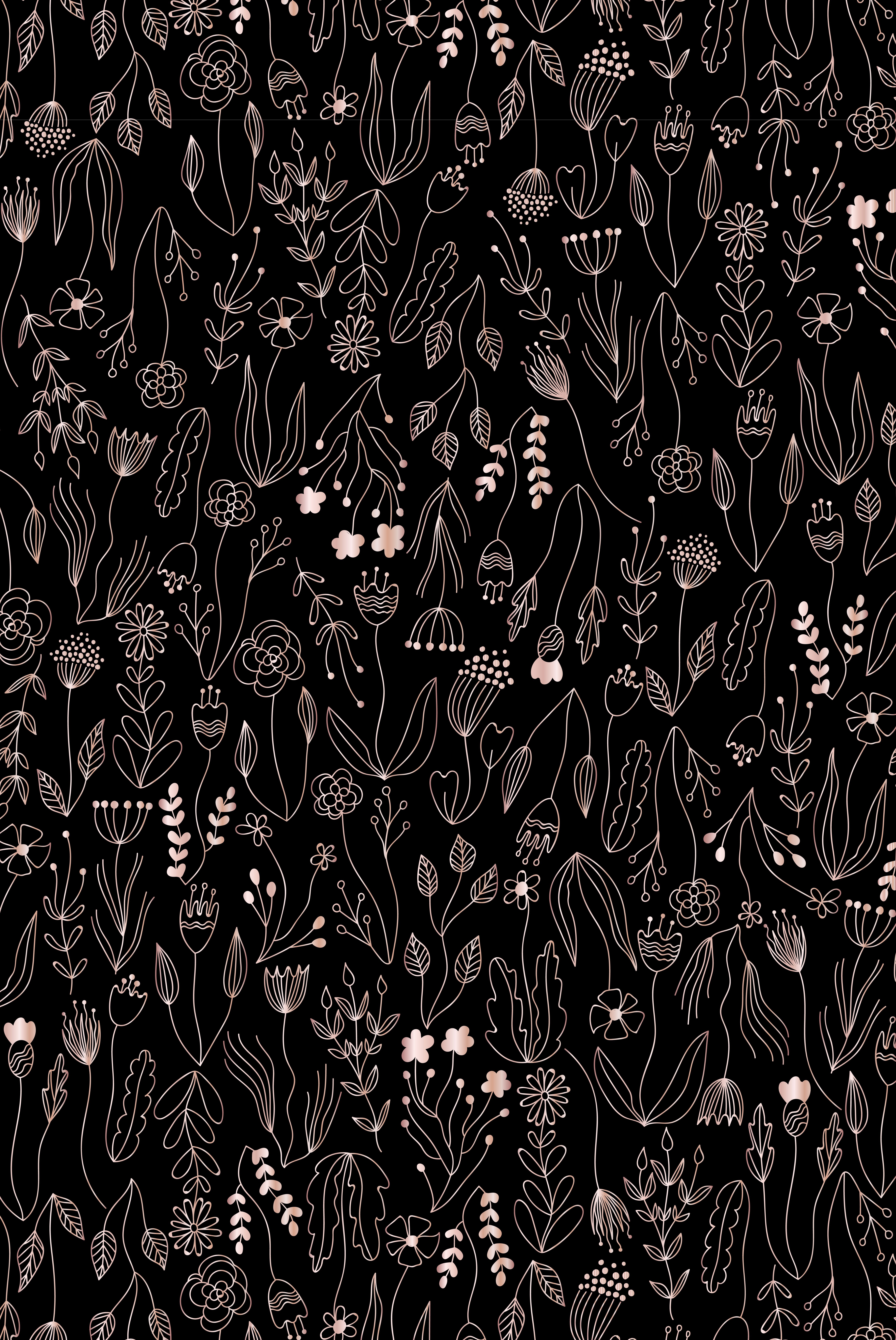 5877x8785 Black Pink Shiny Vector Rose Gold Floral Pattern With Flowers