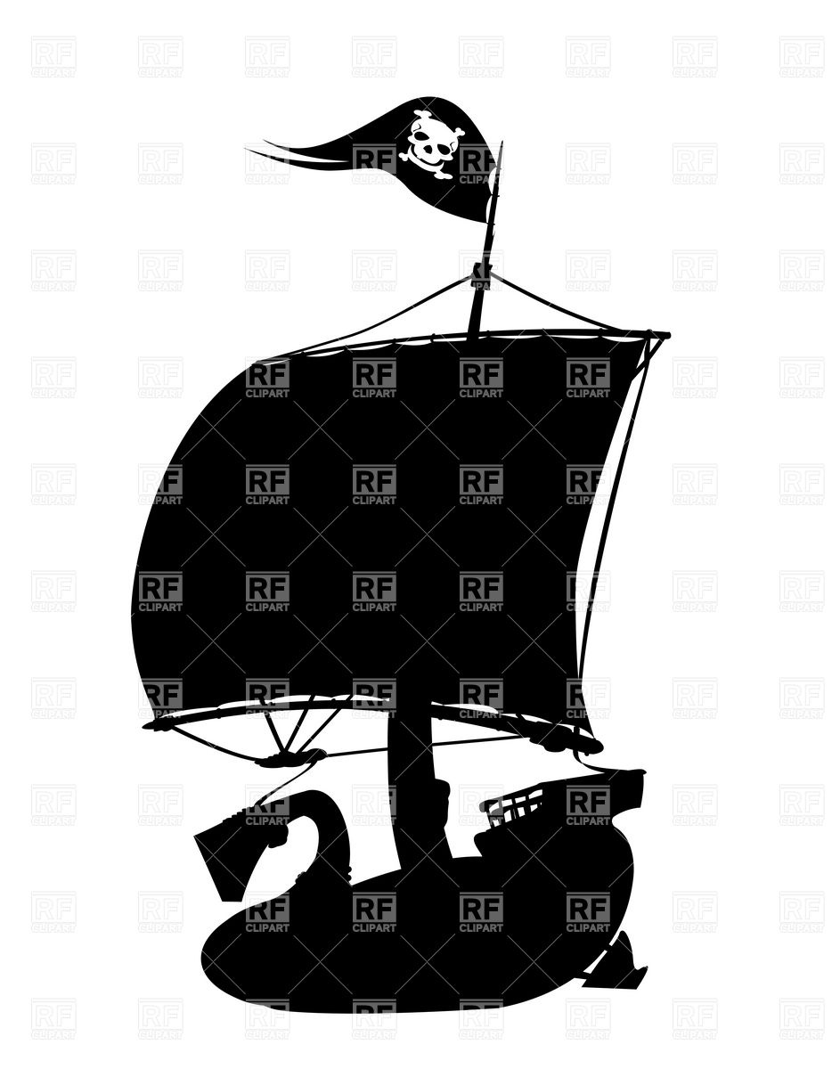 943x1200 Pirate Ship Silhouette With Jolly Roger Vector Image