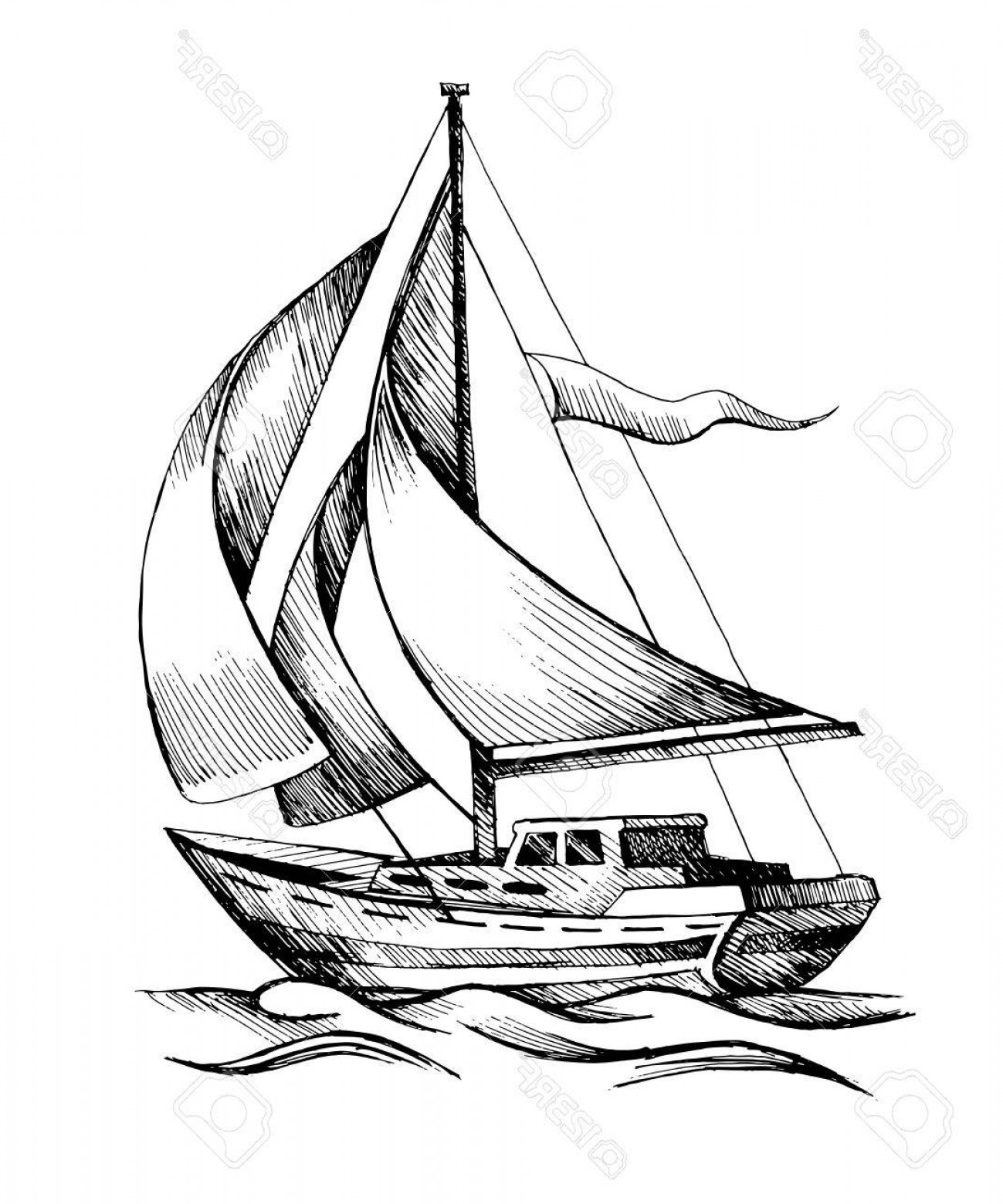 1299x1560 Photostock Vector Sailing Ship Vector Sketch Isolated With Waves