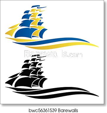 362x382 Sailing Ship Vector Graphic Illustration, Art Print Barewalls