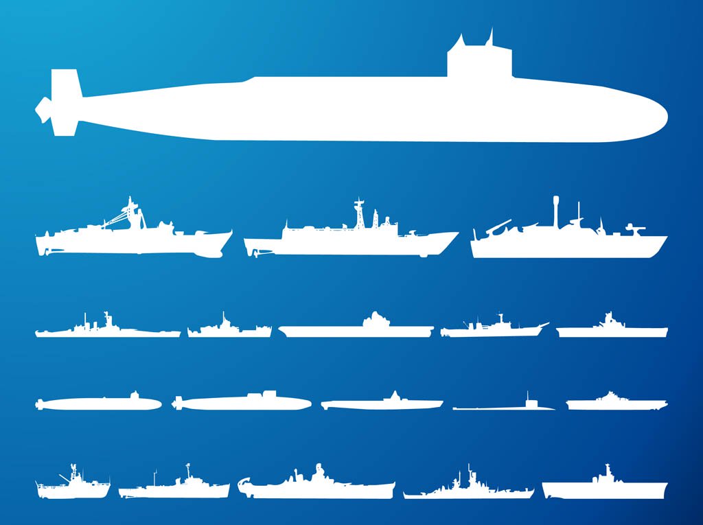 1024x765 Submarines And Ships Silhouettes Vector Art Graphics