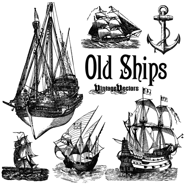 600x600 Vector Art Old Ships, Boats And Sailing Vessels And Anchor