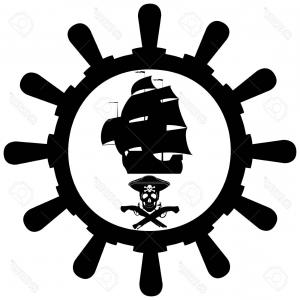 300x300 Photostock Vector Ancient Sailing Ship Skull And Bones