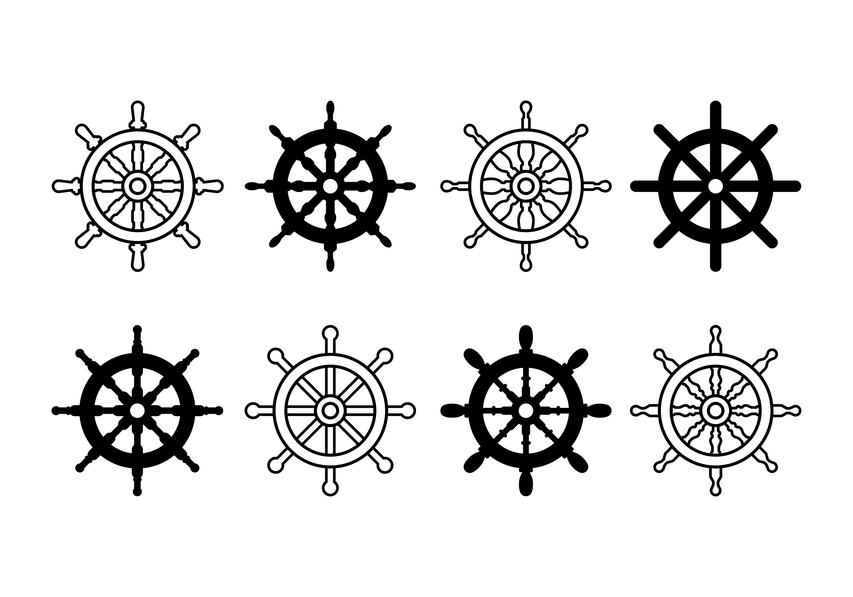 2917x2042 Ship Wheel Set Icons Vector