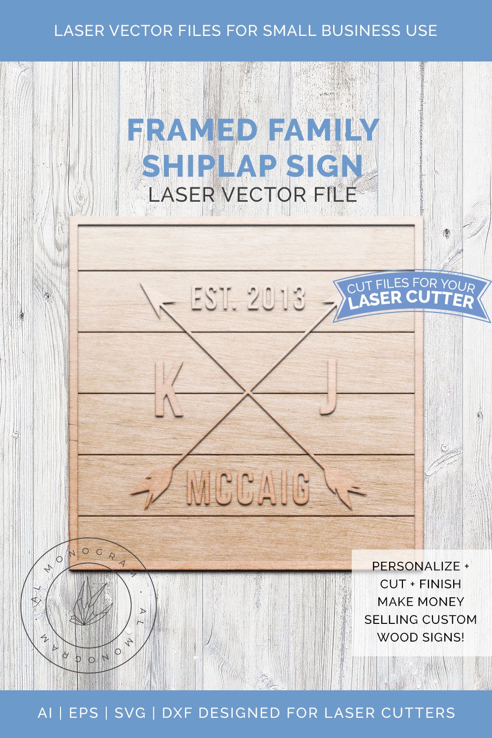 1000x1500 Family Wood Sign Vector Arrows And Shiplap A + L Monogram