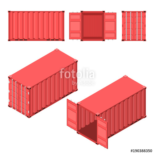 500x500 The Red Shipping Container Flat And Isometric Styles Stock