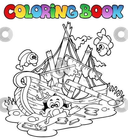 414x450 Coloring Book With Shipwreck Stock Vector