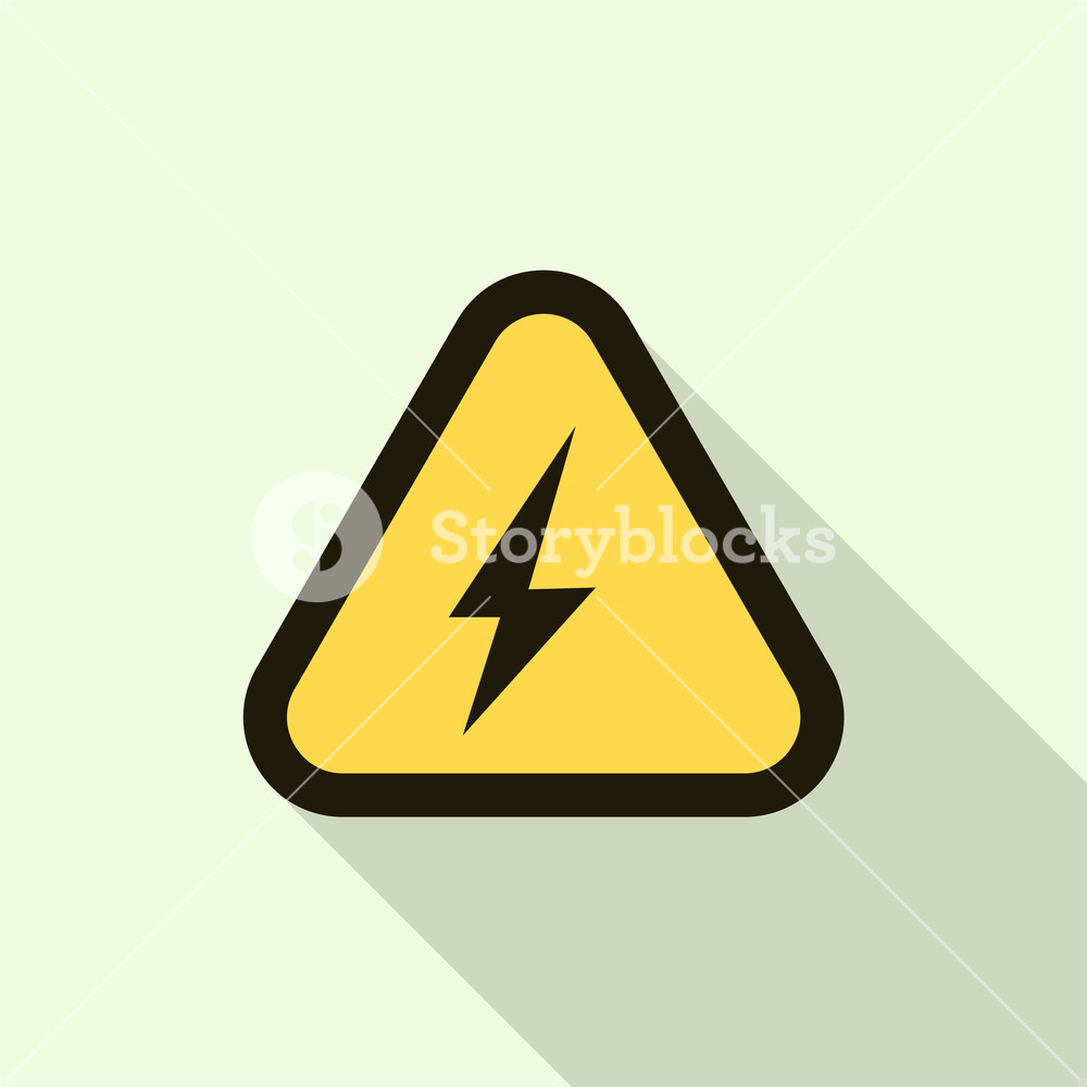 1000x1000 Electric Shock Yellow Sign Icon Flat Illustration Of Electric
