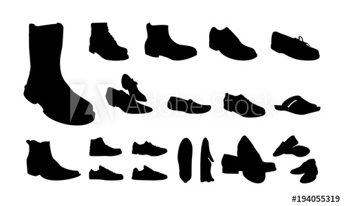 500x300 Set Of Various Man Shoes Silhouette Vector Illustration