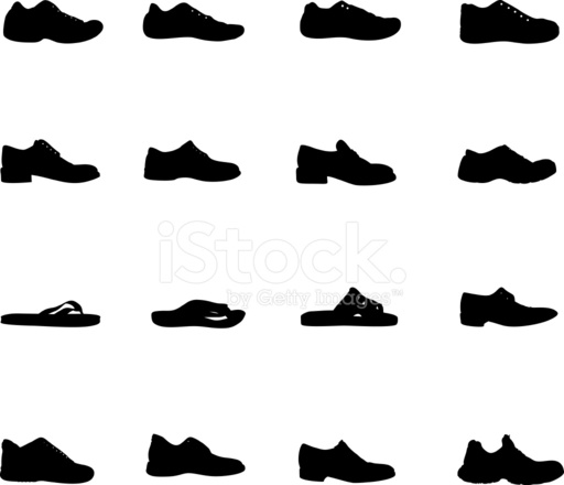 512x440 Vector Illustrations Of Various Shoe Silhouettes Stock Vector