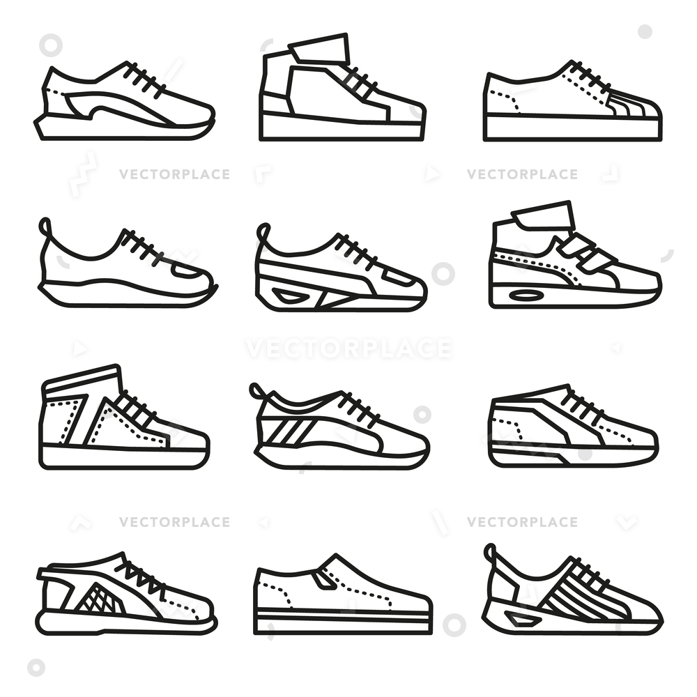 1000x1000 Sneakers Running Shoes Thin Line Icons Vector Illustration
