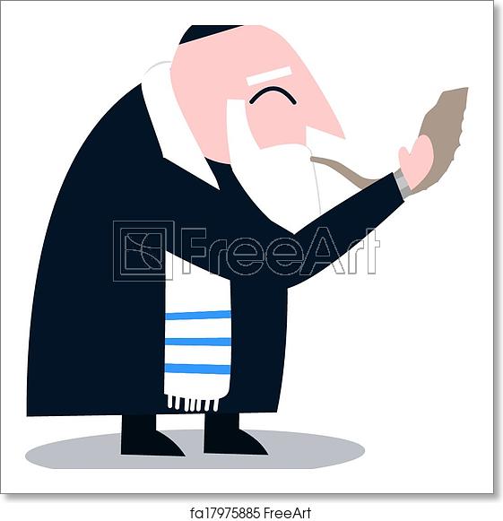 561x581 Free Art Print Of Rabbi With Talit Blows The Shofar Vector