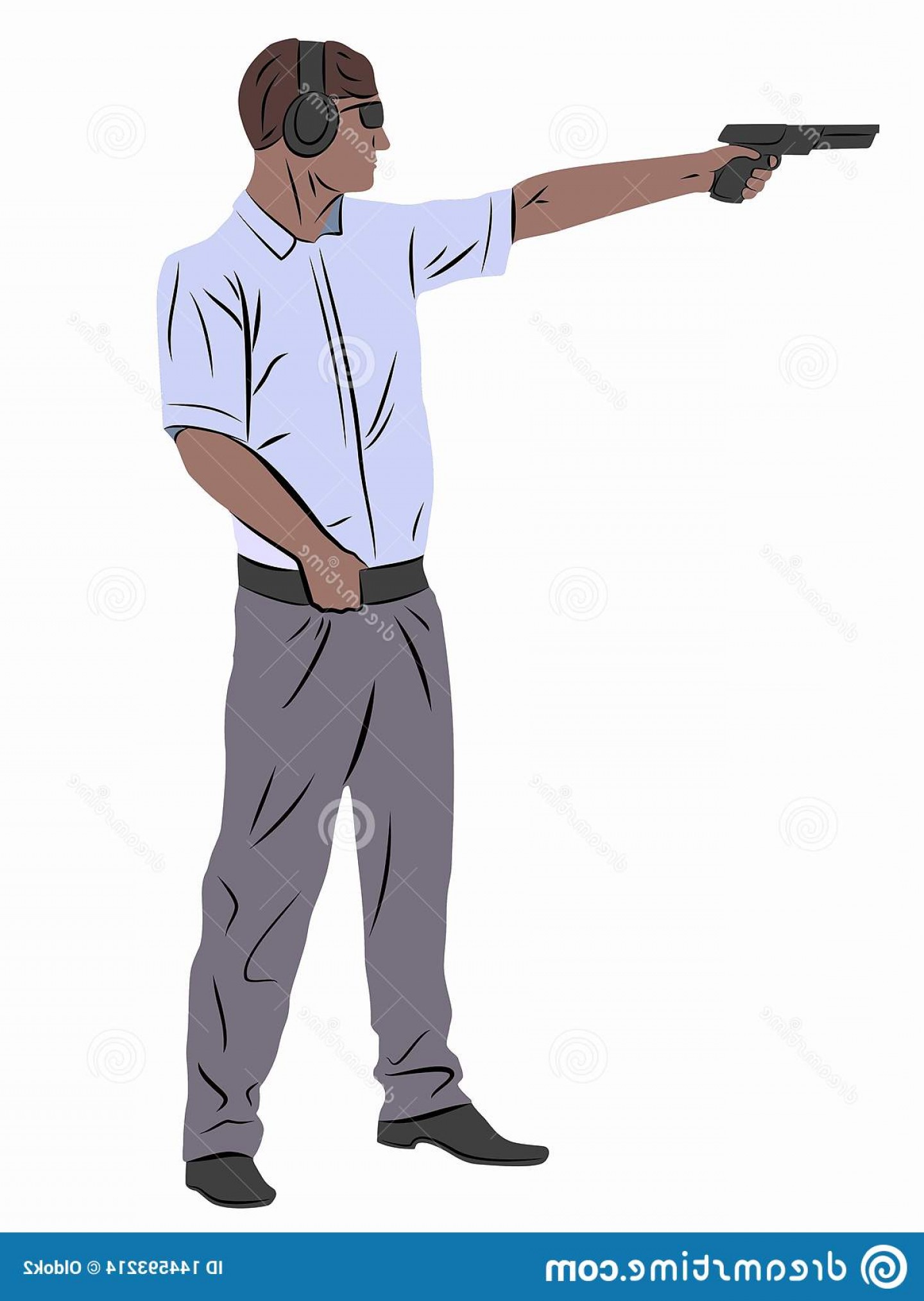 1440x2026 Isolated Illustration Shooter Gun Colored Drawing White Background