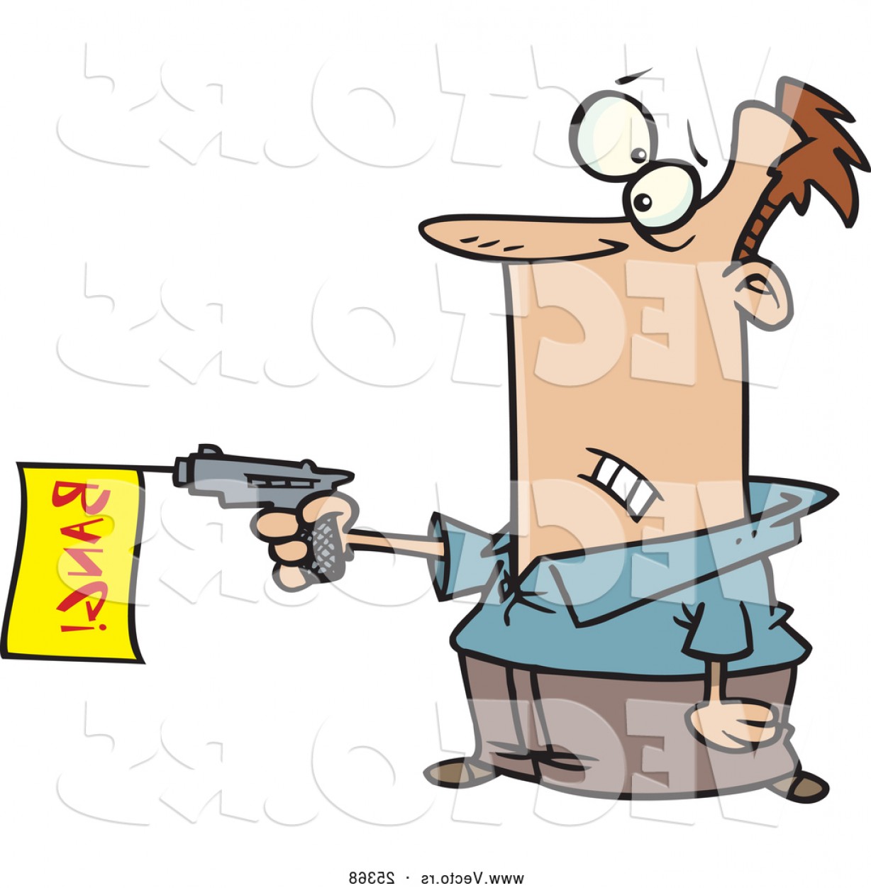 1228x1252 Vector Of A Worried Cartoon Man Shooting Toy Gun In A Dangerous