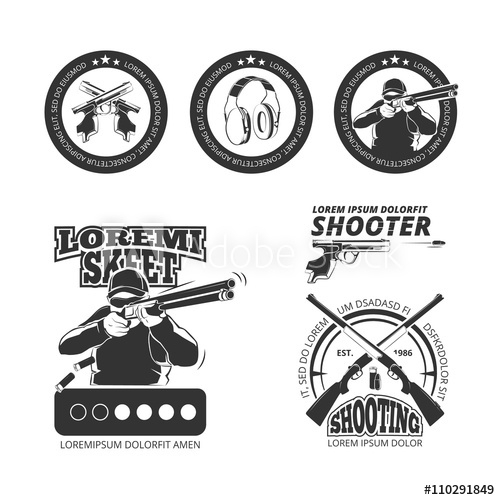 500x500 Vintage Gun, Pistol Club Vector Labels, Emblems, Badges, Logos