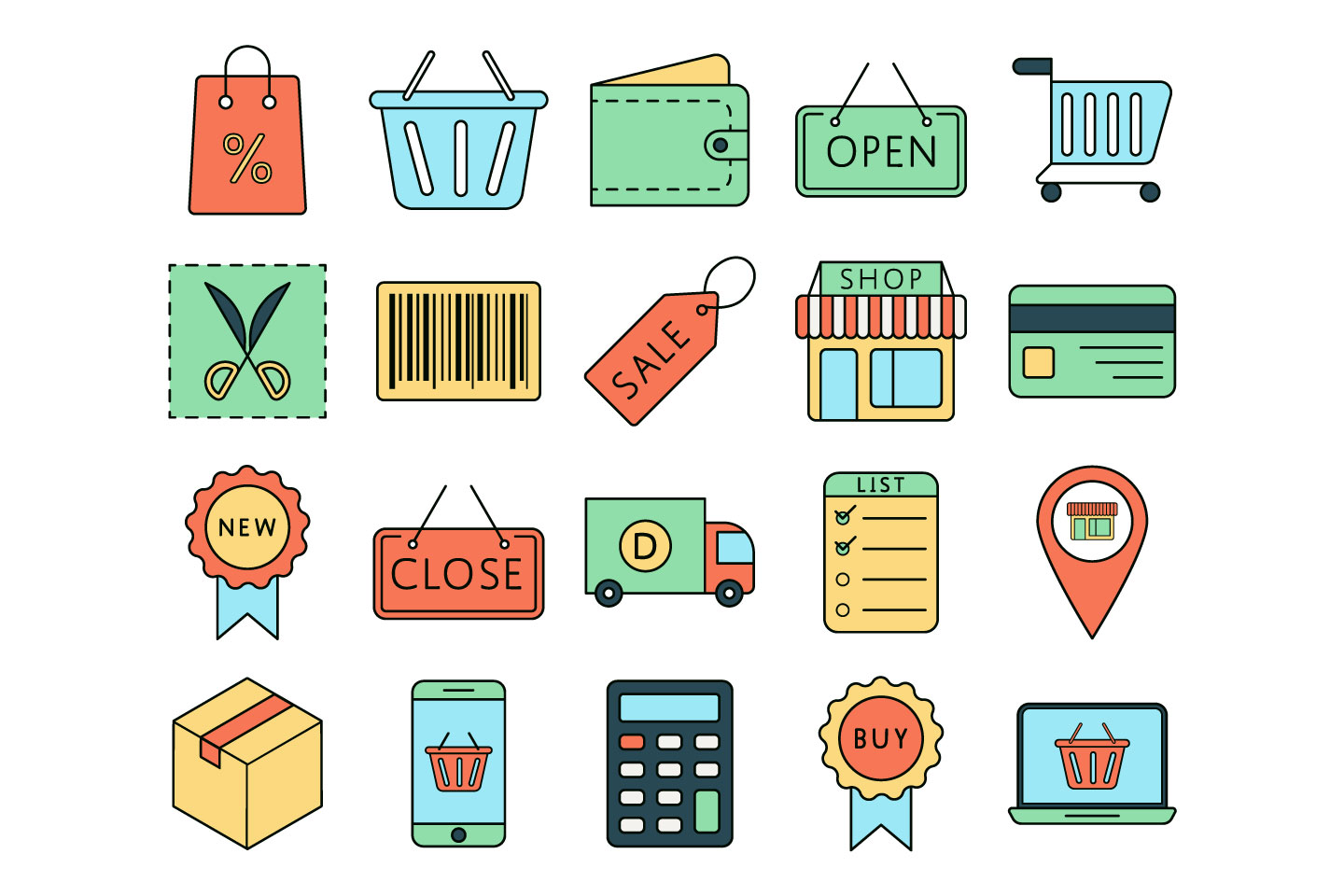 1440x960 Shopping Vector Free Icon Set