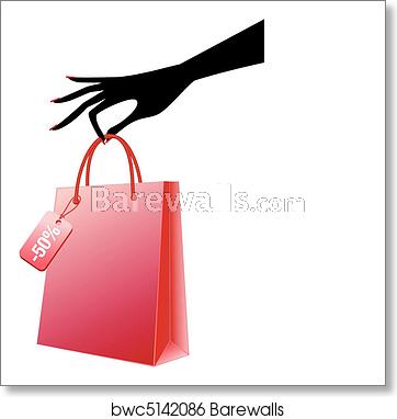 362x382 Hand With Red Shopping Bag, Vector, Art Print Barewalls Posters