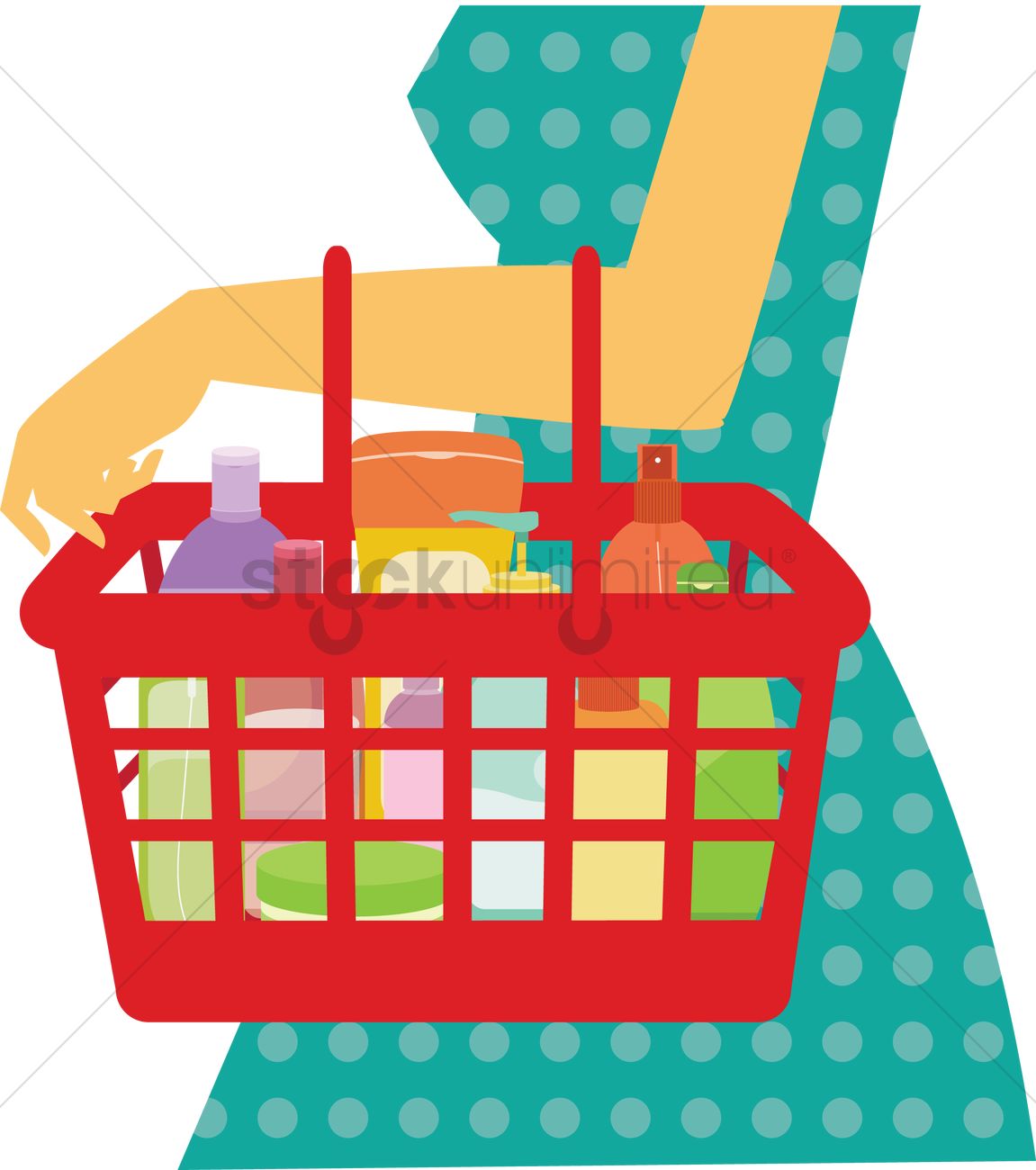 1151x1300 Women Holding Shopping Basket Vector Image