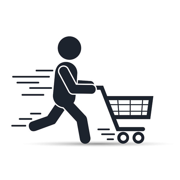 600x600 Running Man Pushing Shopping Cart Icon Vector Illustration Art