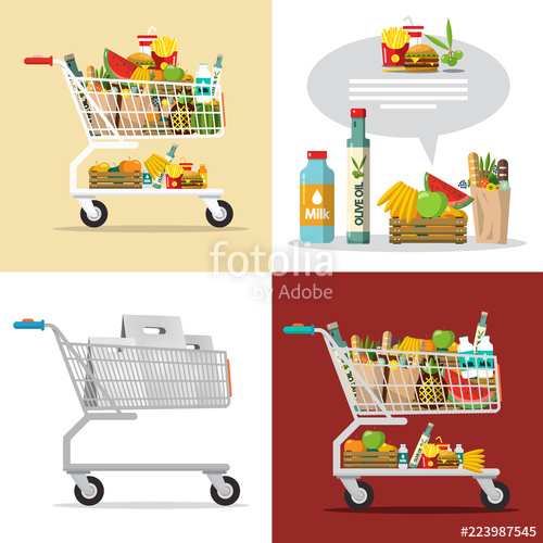 500x500 Food And Drinks In Shopping Cart Vector Shopping Center Goods