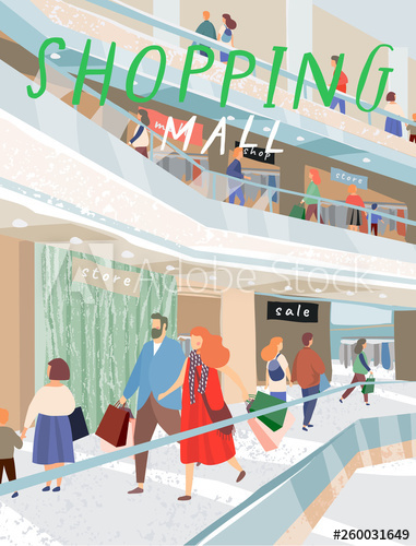 People Shopping In The Mall Vector Illustration Of A Large 381x500 People Shopping In The Mall Vector Illustration Of A Large