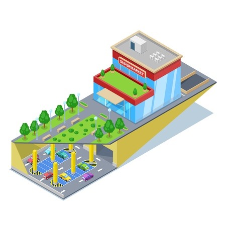 Underground Car Parking In Shopping Mall Vector Isometric 450x450 Underground Car Parking In Shopping Mall Vector Isometric