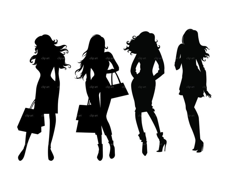 794x611 Fashion Shopping Girls Silhouette Digital Clipart Vector Etsy