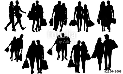 500x300 Couples Shopping Silhouette Man Woman Carrying Bags Vector