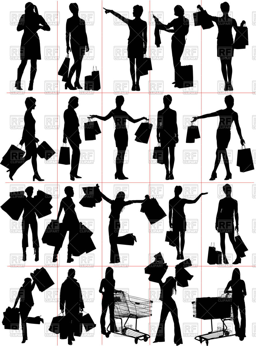 888x1200 Silhouettes Of Shopping Women With Bags And Trolley