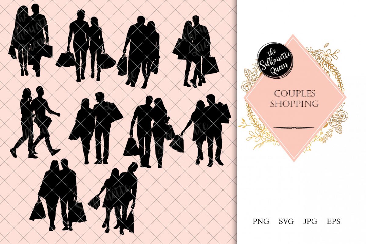 1200x800 Couples Shopping Silhouette Man Woman Carrying Bags Vector