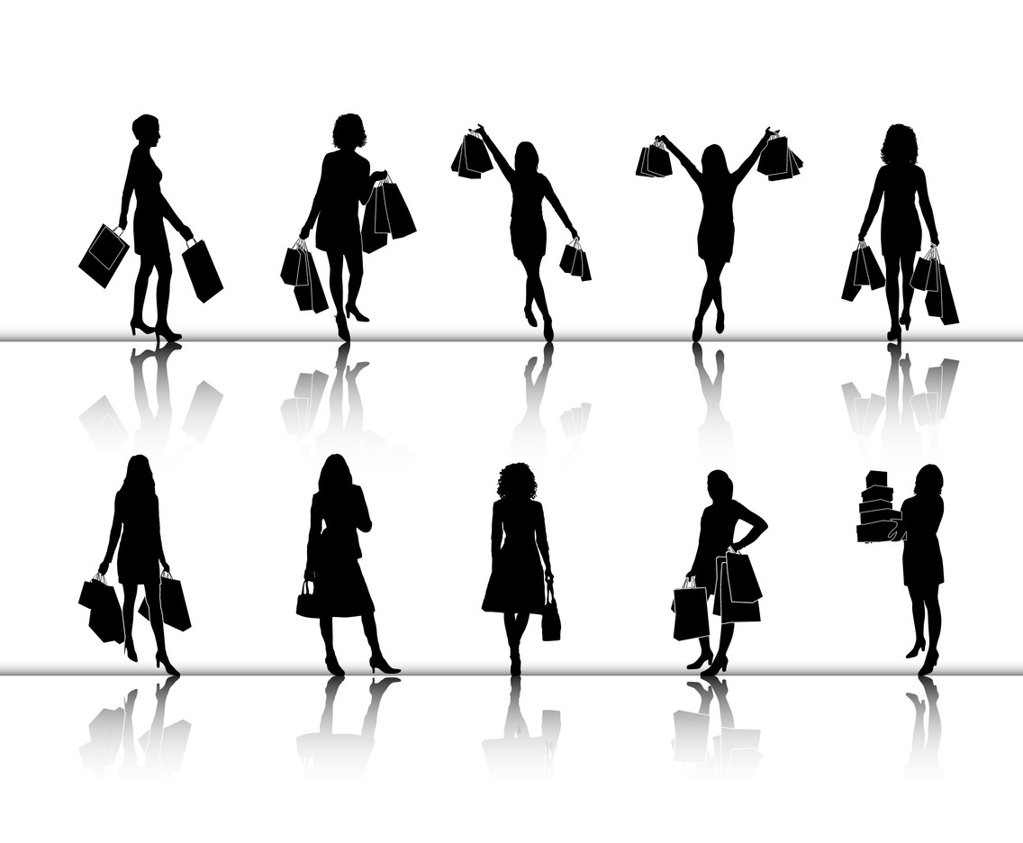 1136x936 Women Shopping Silhouette Vector Art Graphics