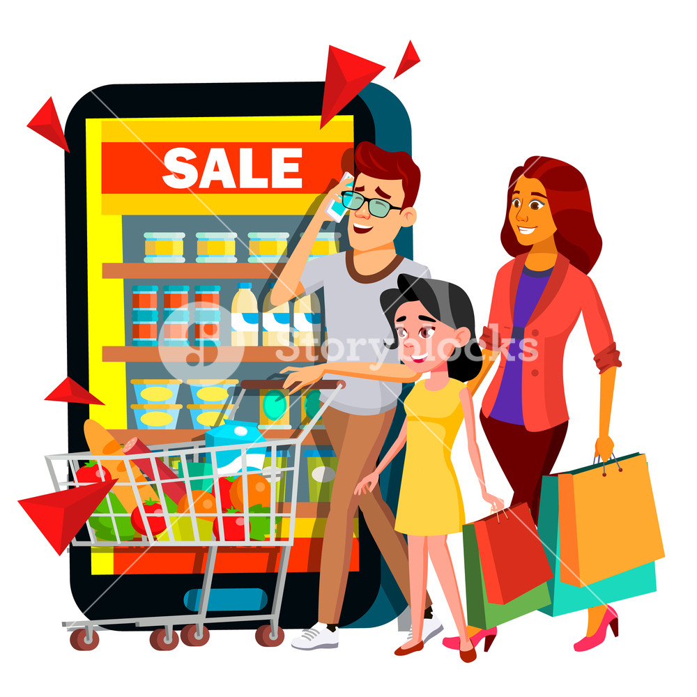 Online Shopping Vector Mother, Father, Child With Shopping Chart 1000x1000 Online Shopping Vector Mother, Father, Child With Shopping Chart