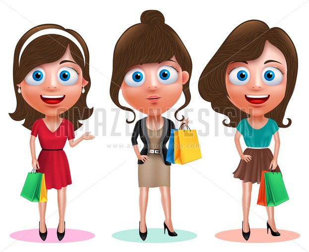 Woman Shopping Vector Characters Holding Bags 623x507 Woman Shopping Vector Characters Holding Bags