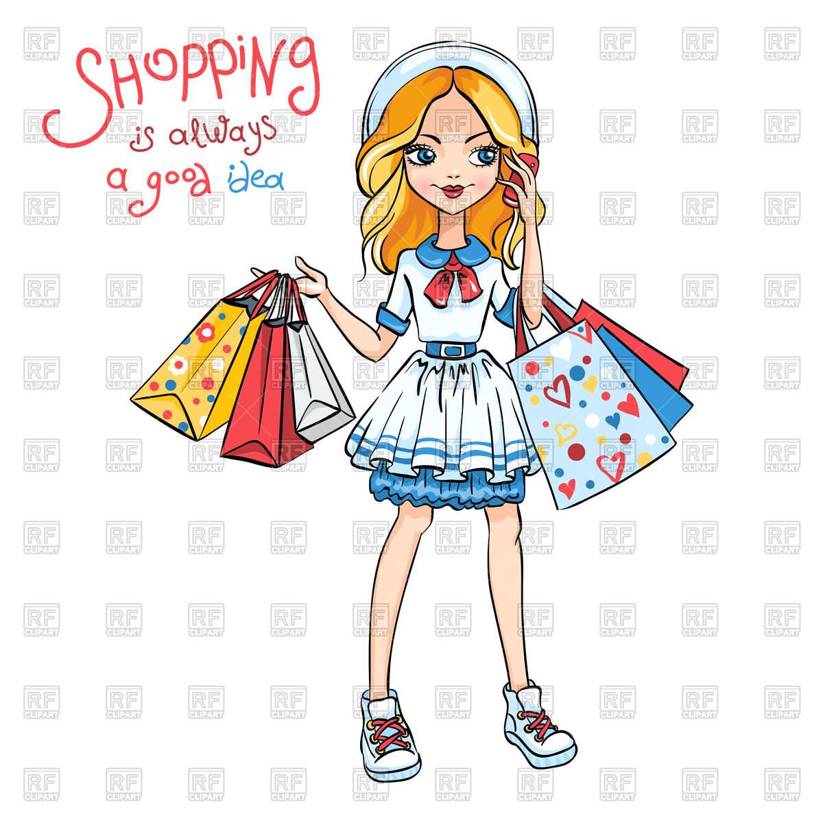 Cute Fashion Girl In Dress And Hat With Shopping Vector Image 1200x1200 Cute Fashion Girl In Dress And Hat With Shopping Vector Image