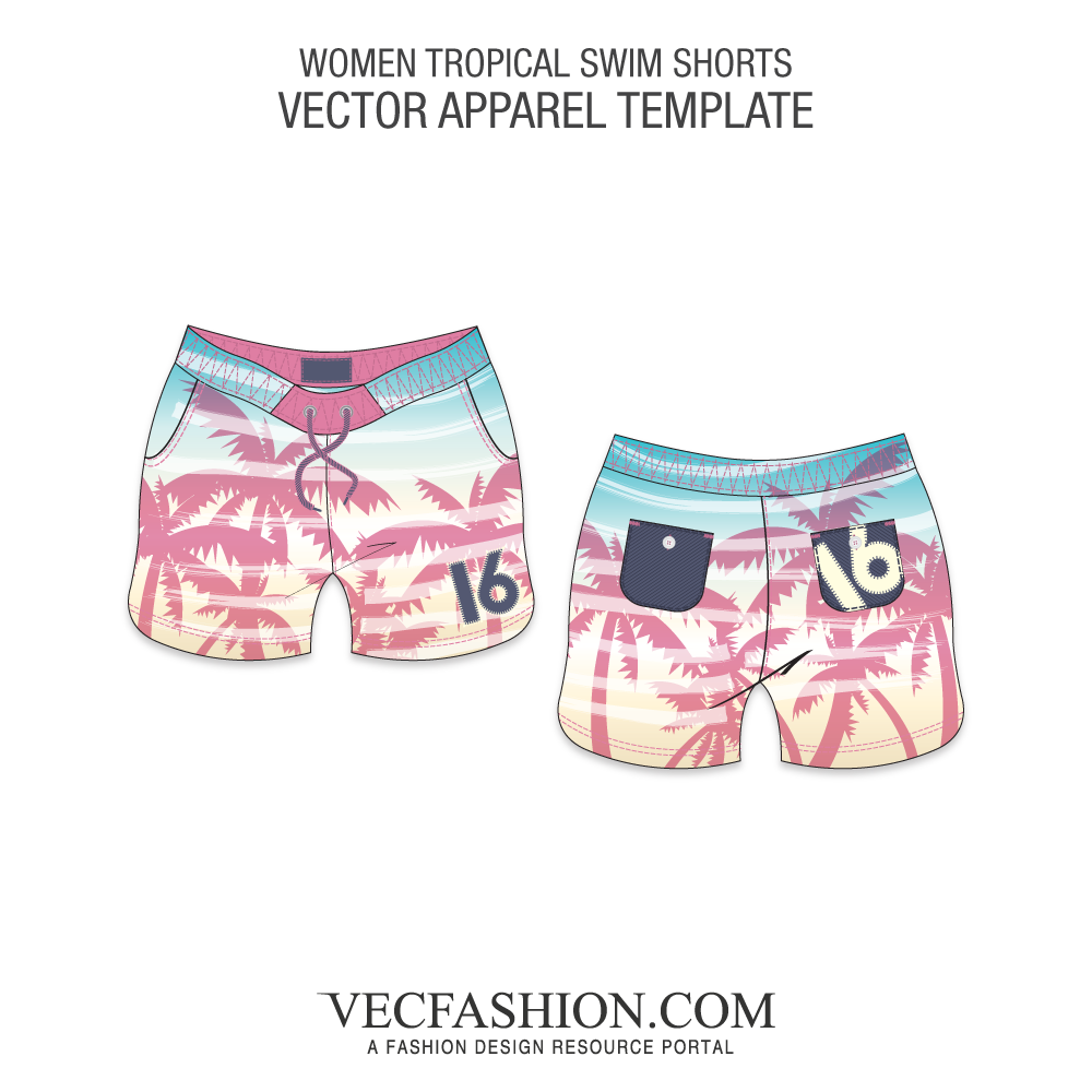 1000x1000 Tropical Swim Shorts Vector Template