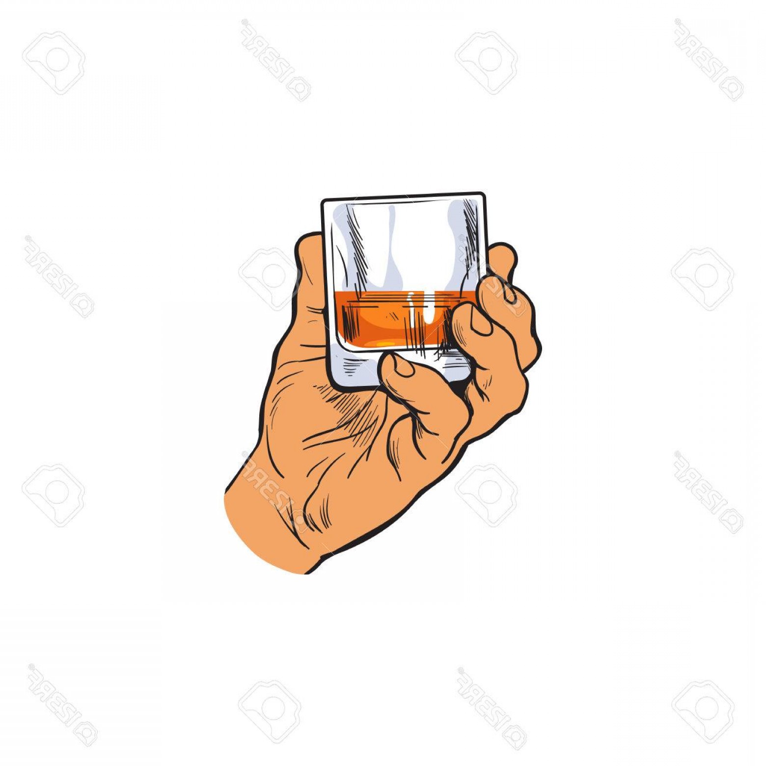 1560x1560 Photostock Vector Hand Holding Full Glass Of Whiskey Sketch Style