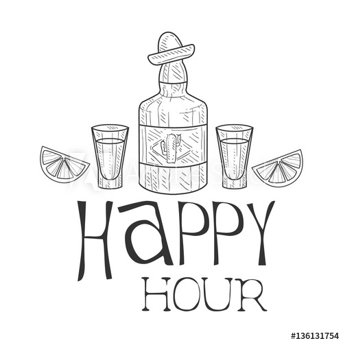 500x500 Bar Happy Hour Promotion Sign Design Template Hand Drawn Hipster