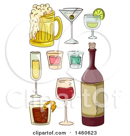 450x470 Clipart Of Sketched Alcoholic Beverages Like Red Wine, Beer