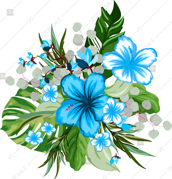 574x599 Tropical Blue Hibiskus Palm Rose Wedding Invitation Bridal Shower