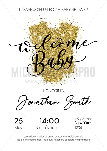426x600 Baby Shower Invitation Design Template With Gold Glittered Baby