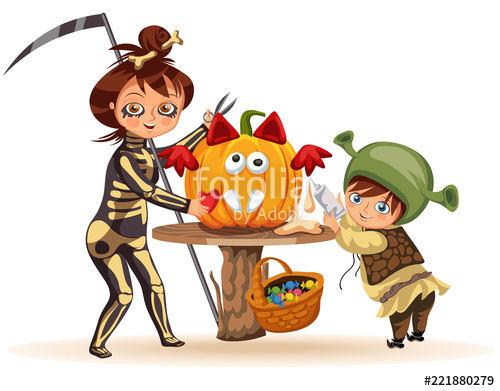 500x391 Cartoon Little Kid Preparing For All Hallows Eve Poster Cheerful