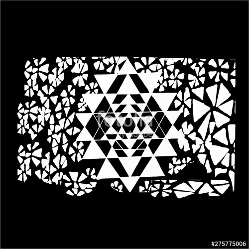 500x500 Black White Illustration Of Shri Yantra Triangles