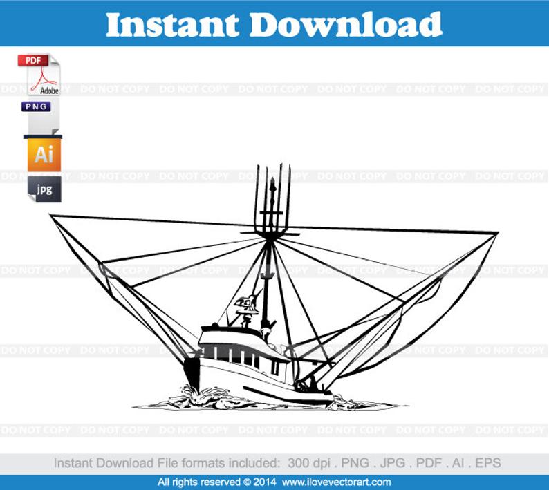 794x709 Shrimp Boat Clipart Commercial Free Use Vector Graphics Etsy
